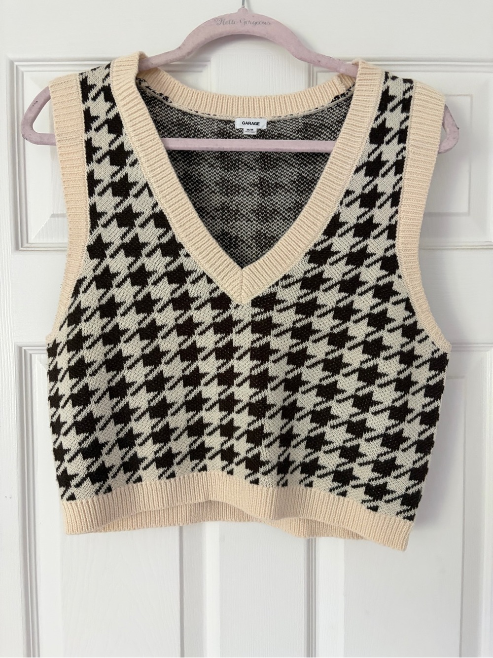 Garage Houndstooth Knit V-Neck Tank - Cream & Black